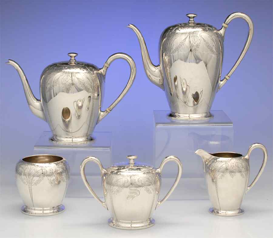 Sedan (Strl, Hlwr, Engraved Floral Swags) 5 Piece Tea Set (SCP, STP, SCR, SSU, SWB) by International Silver-1