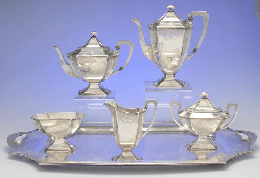2307 (Sterling, Hollowware) 6 Piece Tea Set (SCP, STP, SCR, SSU, SWB, WTL) by International Silver-1