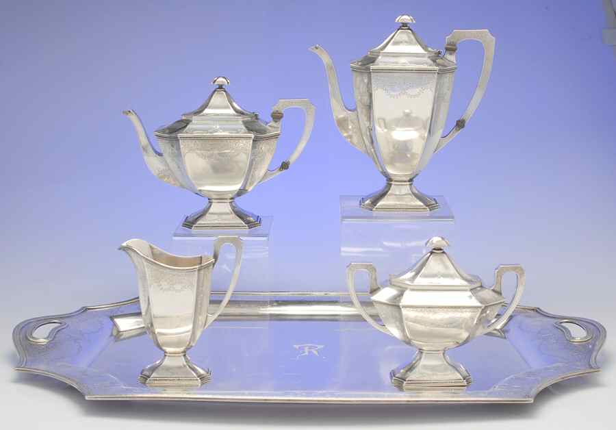 2307 (Sterling, Hollowware) 5 Piece Tea Set (SCP, STP, SCR, SSU, WTL) by International Silver-1