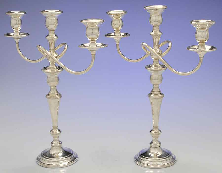 0307-1 (Sterling, Hollowware) Pair of 16" 3 Light Candelabra by International Silver-1