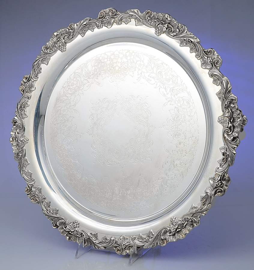 English Scroll (Silverplate, Hollowware) 16" Round Footed Tray by International Silver-1