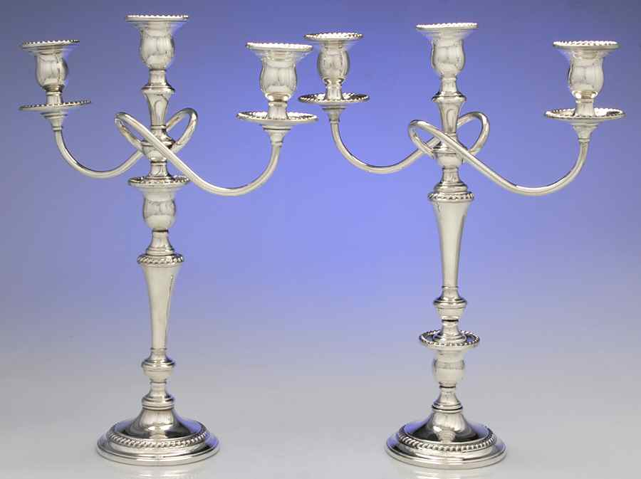 N287 (Sterling, Hollowware) Pair of 15" 3 Light Candelabra by International Silver-1