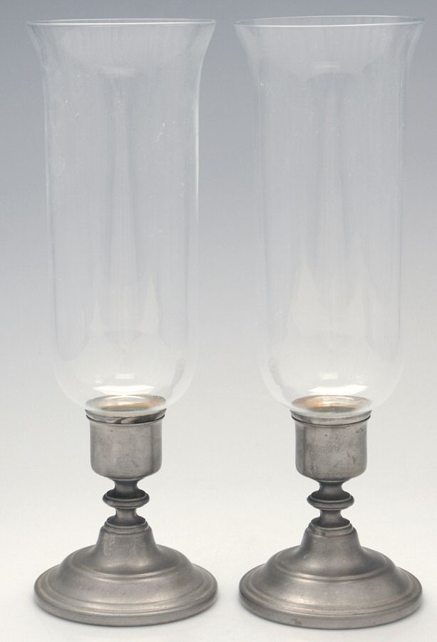 27386 (Pewter, Hollowware) Pair of Hurricane Lamps & Globes by International Silver-1