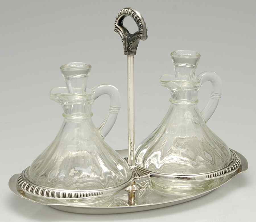 896 (Silverplate, Hollowware) (3 Pc) Condiment Set (2 Glass Bottles/1 Holder) by International Silver-1