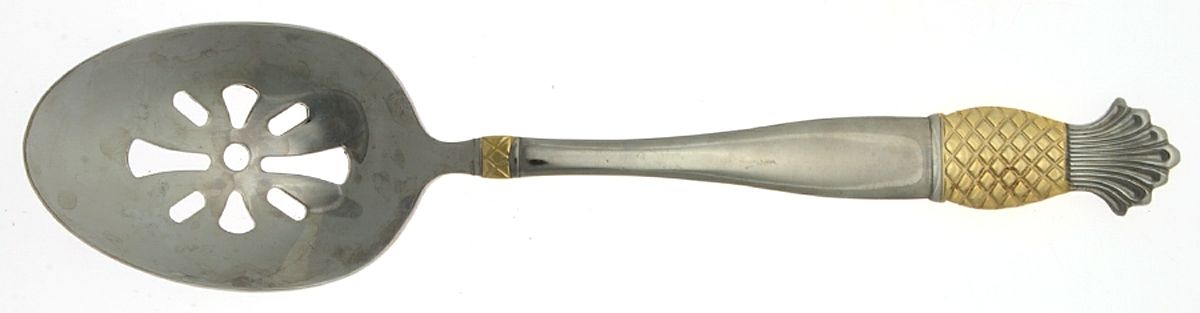 Gold Accent Pineapple (Stainless) Pierced Tablespoon (Serving Spoon) by International Silver-1