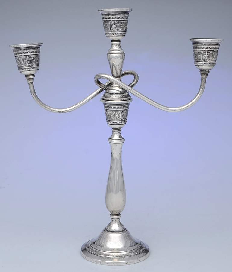 Wedgwood (Sterling, Hollowware, Beaded Base) 3 Light Weighted Candelabra by International Silver-1
