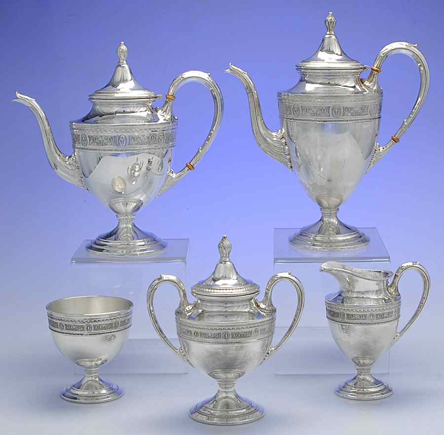 Wedgwood (Sterling, Hollowware, Beaded Base) 5 Piece Tea Set (SCP, STP, SCR, SSU, SWB) by International Silver-1