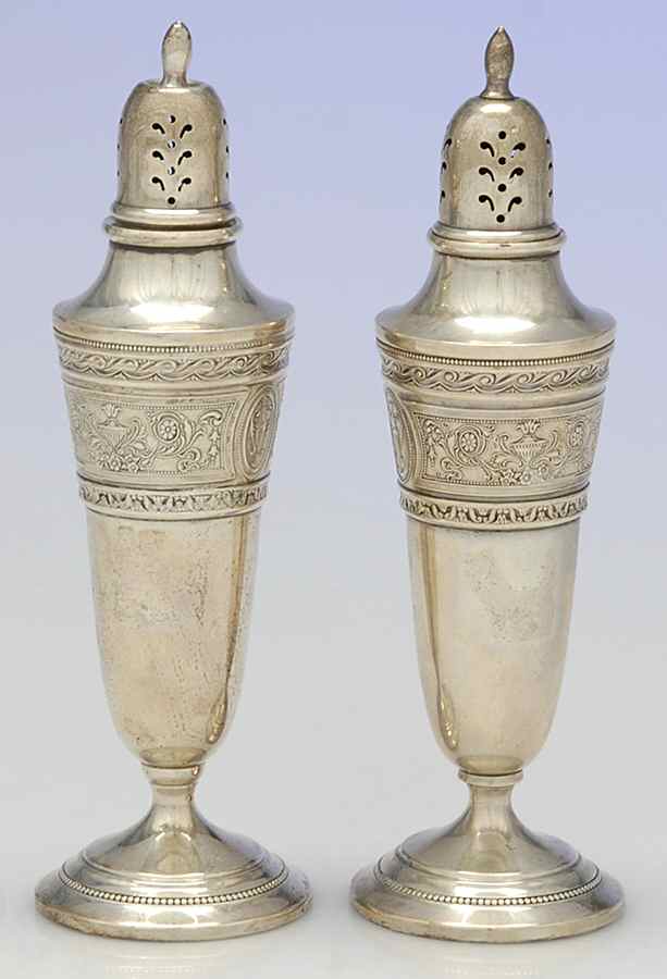 Wedgwood (Sterling, Hollowware, Beaded Base) Salt and Pepper Set by International Silver-1