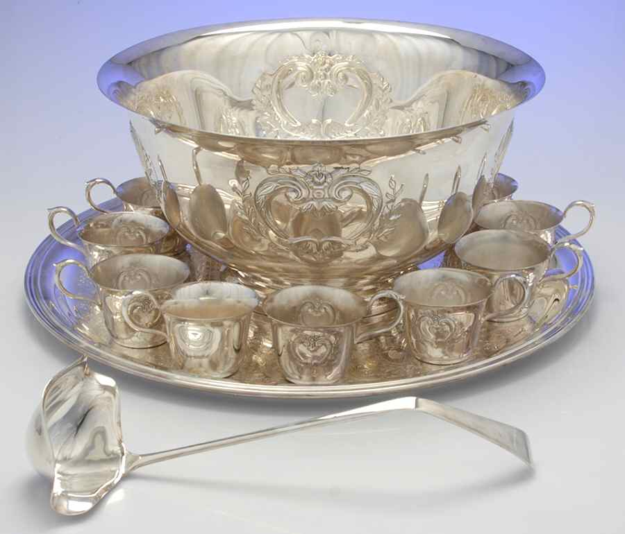 345 (Silverplate, Hollowware) Punch Set (Bowl,  12 Cups, Tray and Ladle) by International Silver-1
