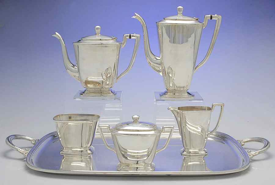 N1985 (Silverplate, Hollowware) 6-Piece Plated Tea Set (Waste & Tray) by International Silver-1