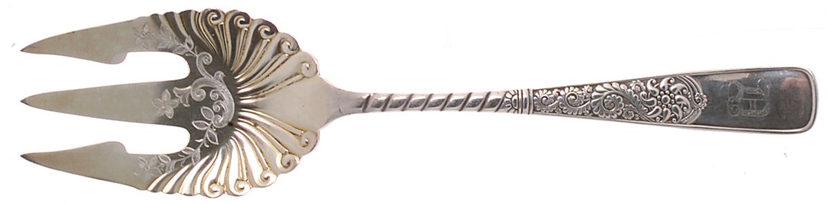 Assyrian (Silverplate, 1887, No Monograms) Medium Solid Cold Meat Serving Fork by International Silver-1