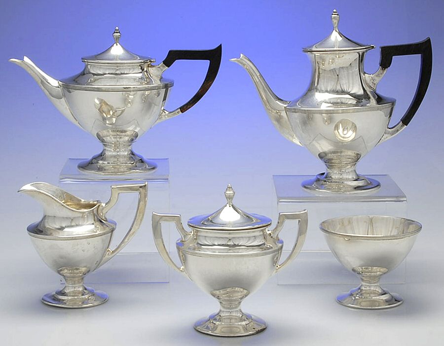 C1586 (Sterling, Hollowware) 5 Piece Tea Set (SCP, STP, SCR, SSU, SWB) by International Silver-1