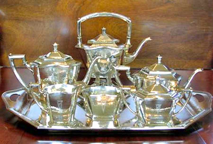 SX1311B (Sterling, Hollowware) 7 Piece Tea Set (SCP, STP, SCR, SSU, SWB, SKES & WTL) by International Silver-1