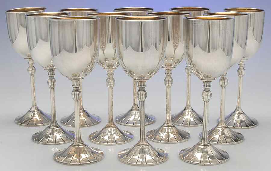P80 (Sterling, Hollowware) Gold Lined Water Goblet - Set of 12 by International Silver-1