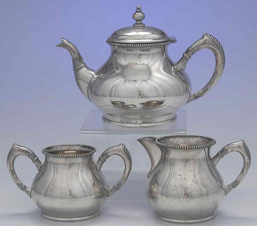 1237 (Silverplate, Hollowware) 3-Piece Tea Set (Tea Pot, Creamer, Open Su) by International Silver-1