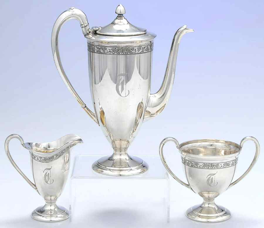 7016 (Silverplate, Hollowware) 3 Pc Demitasse Set, Coffee Pot, Creamer&Open Sugar by International Silver-1