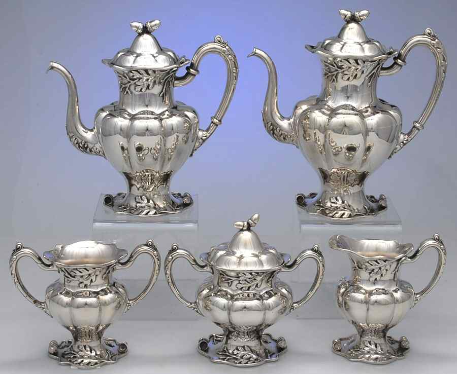 Charter Oak (Silverplate, Hollowware) 5-Piece Plated Tea Set (with Waste) by International Silver-1