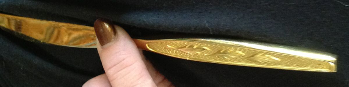 INS236-Gold Electroplate Modern Solid Knife by International Silver-1