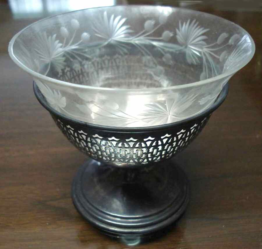 1064 (Sterling, Hollowware) Sherbet & Glass Liner by International Silver-1
