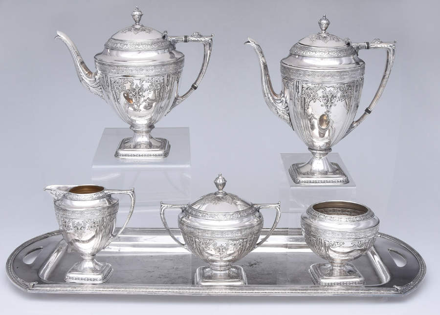 1615 (Silverplate, Hollowware) 6-Piece Plated Tea Set (Waste & Tray) by International Silver-1