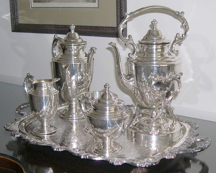 INS634 (Silverplate, Hollowware) 7-Piece Plated Tea Set (w/ Waste, Kttle & Try) by International Silver-1