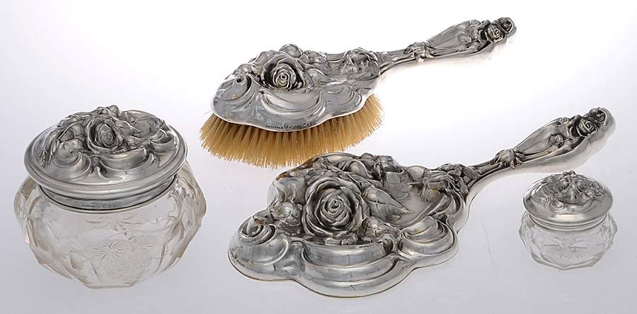 C520 (Sterling, Hollowware) 4 Piece Dresser Set (SMIR,SHB,CPJ,DRJSL) by International Silver-1