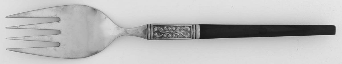 INR44 (Stainless, Black Handle) Large Solid Cold Meat Serving Fork by Interpur-1