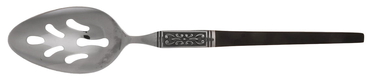 INR44 (Stainless, Black Handle) Pierced Tablespoon (Serving Spoon) by Interpur-1