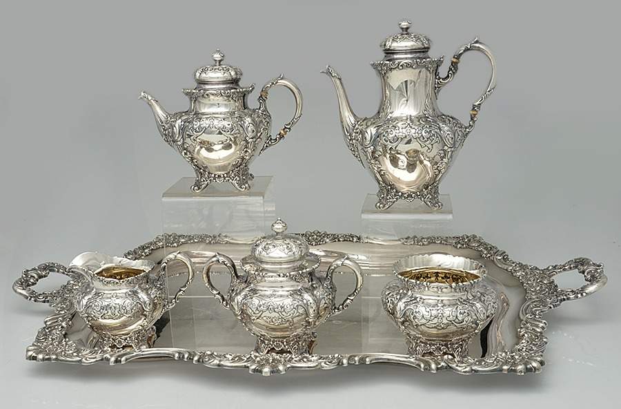 750A (Sterling, Hollowware) 6 Piece Tea Set (SCP, STP, SCR, SSU, SWB, WTL) by International Silver-1