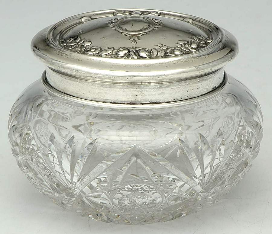 C532 (Sterling, Hollowware) Powder Jar, Crystal Bowl and Sterling Lid by International Silver-1