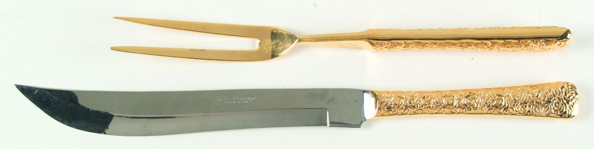 Cellini Romanesque (Gold Electroplate) Large 2-Piece Roast Carving Set w/Stainless Blade by Japan-1