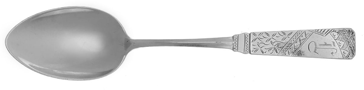 Square Handle-Engraved (Sterling, 1885) Monogrammed Oval Dessert/Soup Spoon by Joseph Seymour-1