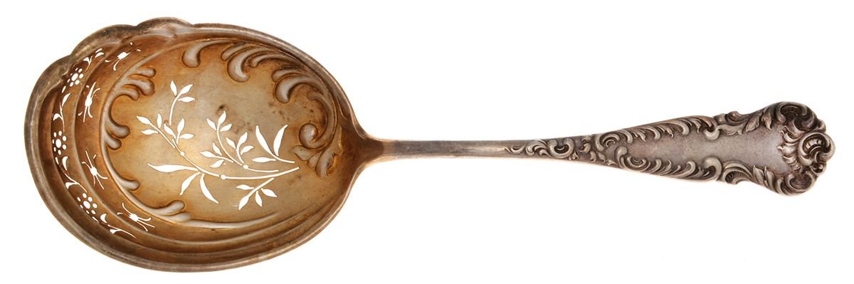 Argo (Sterling, 1892) Large Pierced Pea Serving Spoon by JB & SK Knowles Silver-1