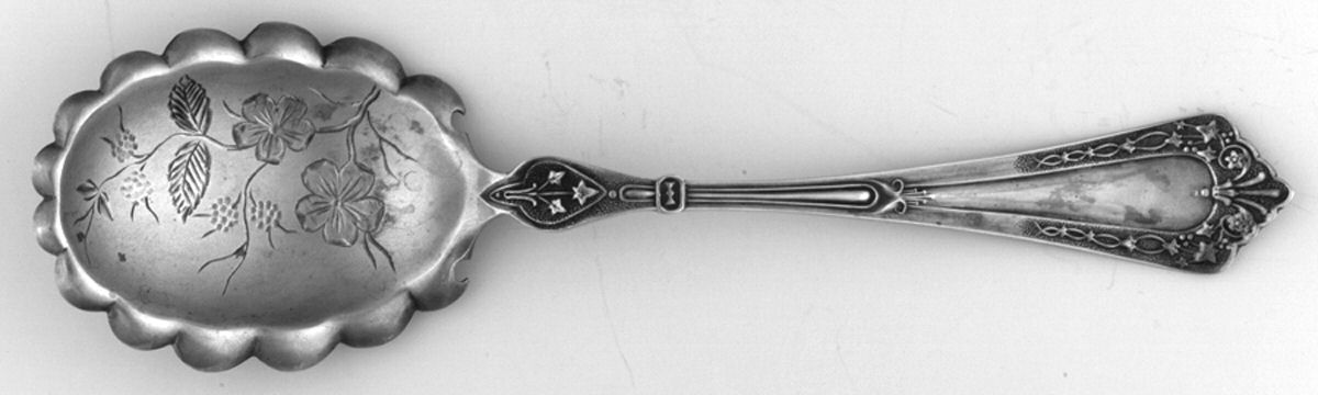 Clinton (Sterling, 1880) Sugar Shell Spoon, Bright Cut by JB & SK Knowles Silver-1