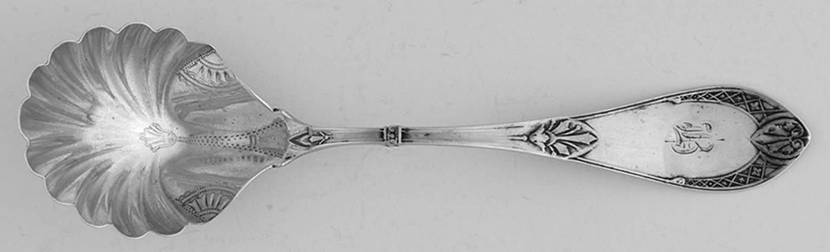 Crescent (Sterling, 1878) Monogram Sugar Shell Spoon by JB & SK Knowles Silver-1