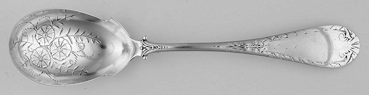 Mayflower-Engraved Edge (Sterling, 1878) Bright Cut Bowl Sugar Spoon by JB & SK Knowles Silver-1