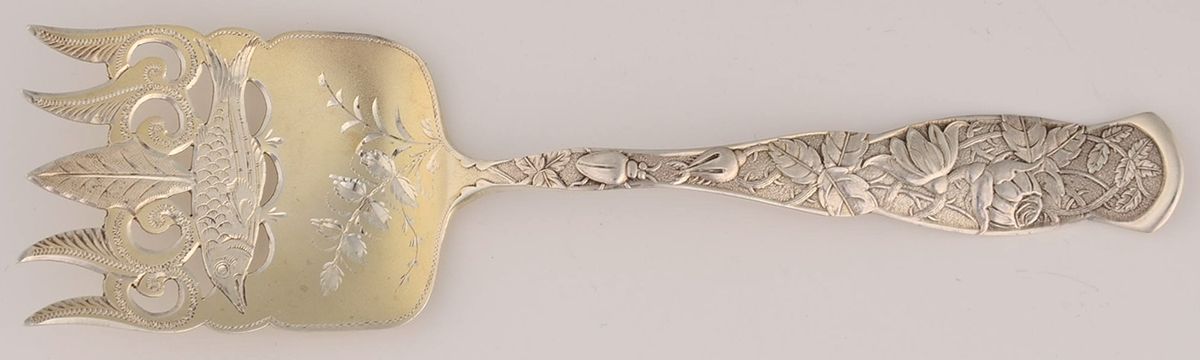 Rose (Sterling, 1881) Sardine Serving Fork Tined Large Bright Cut by JB & SK Knowles Silver-1