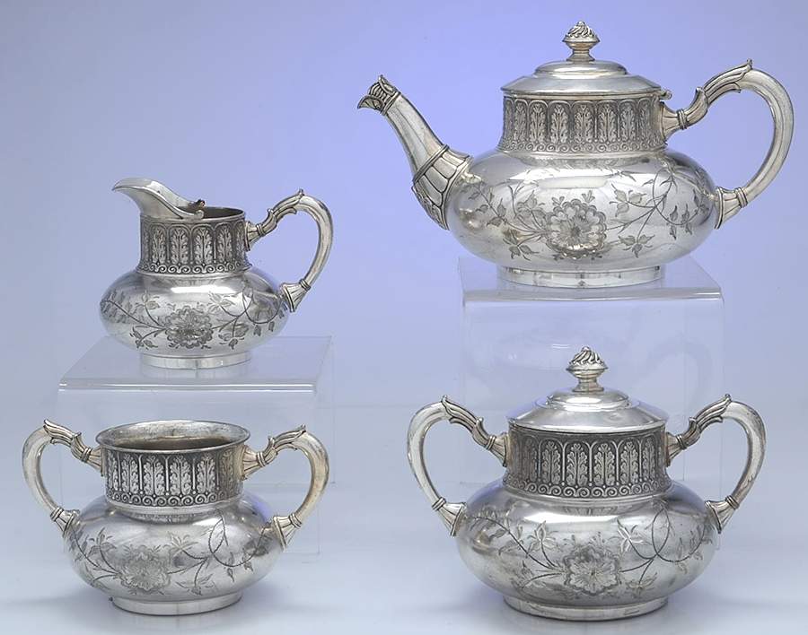 Silverplate Hollowware 4 Piece Tea Set  (TP, CR, SU, WB) by James Tufts-1