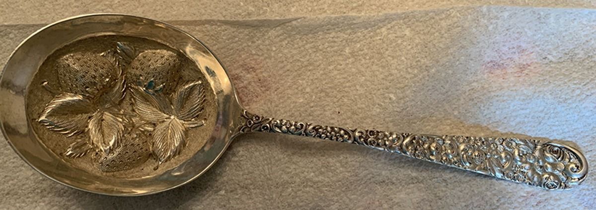 Repousse (Sterling, 1910) Large Solid Berry/Casserole Spoon w/Berry Bowl by Jenkins & Jenkins-1