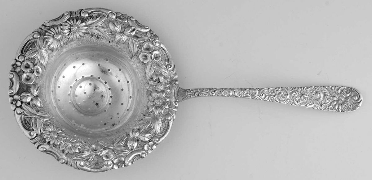 Repousse (Sterling, 1910) Solid Individual Overcup Tea Strainer by Jenkins & Jenkins-1