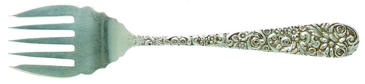 Repousse (Sterling, 1910) Large Solid Tined Sardine Serving Fork by Jenkins & Jenkins-1