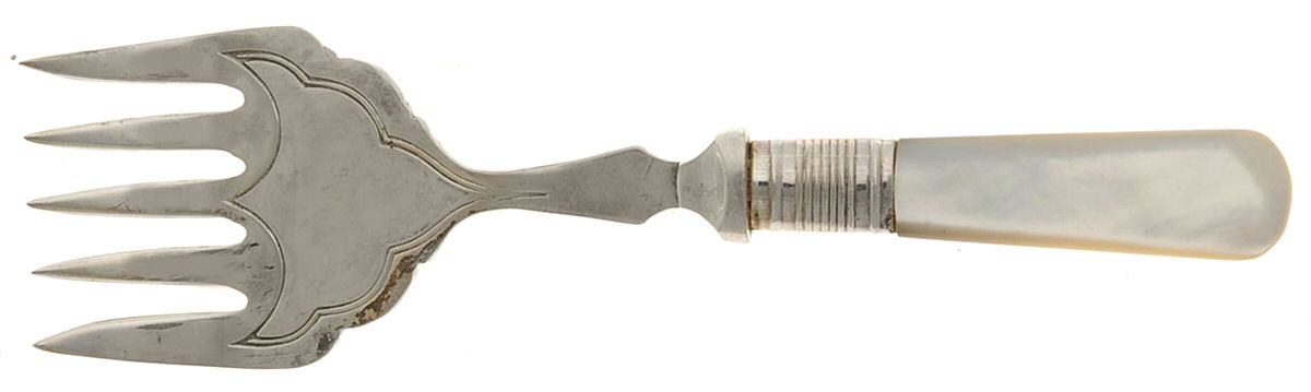Pearl Handle (Silverplate Bolster) Large Solid Tined Sardine Serving Fork by JBS-1