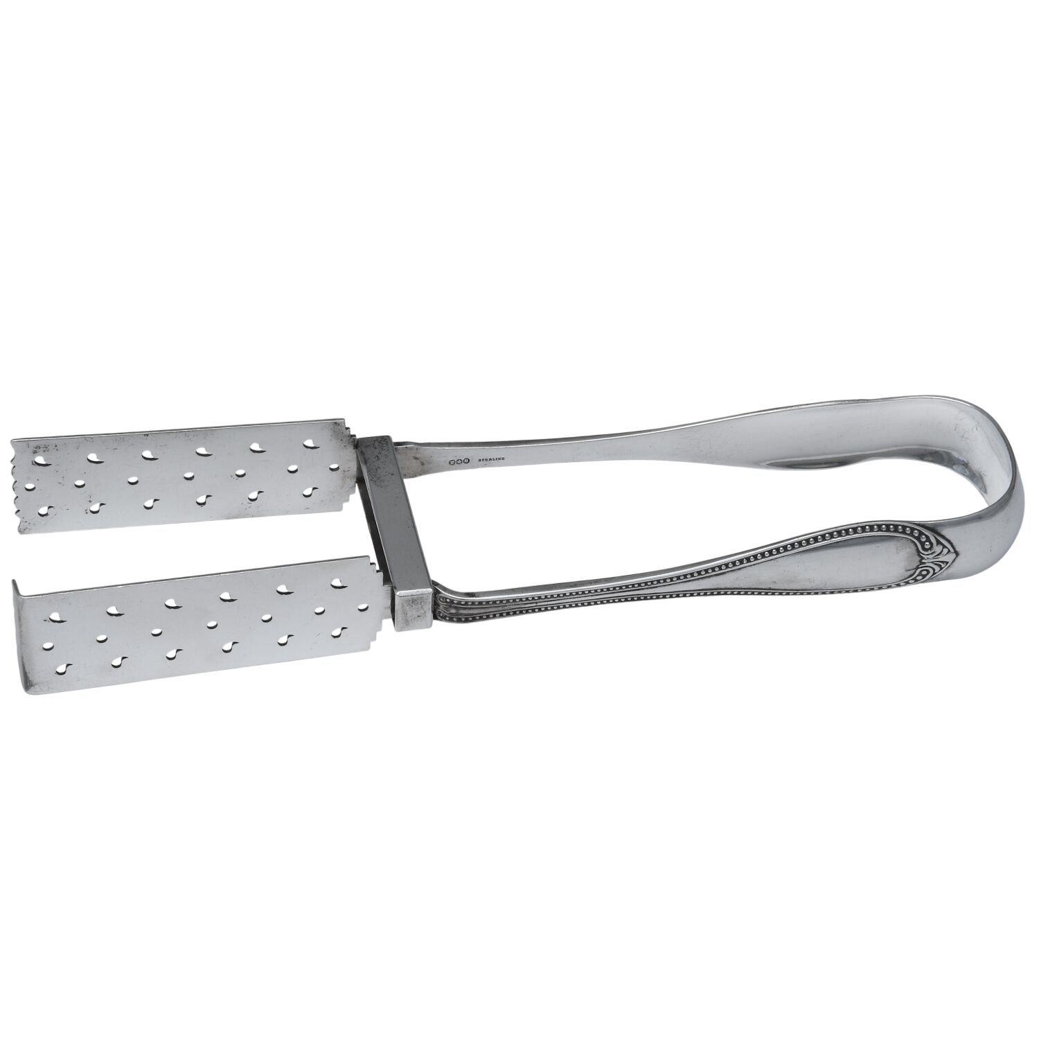 Bead (Sterling, 1850) Solid Yoked Asparagus Tongs by John Polhamus-1