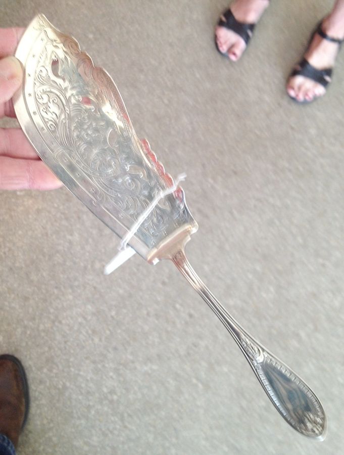 Ionic (Sterling, 1850) Large Solid Bright Cut Fish Serving Knife by John Polhamus-1