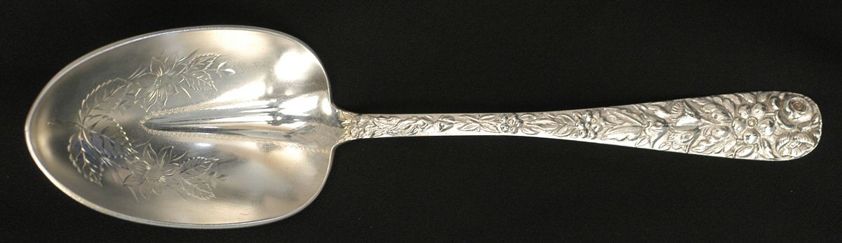 JRA1 (Sterling) Solid Bright Cut Vegetable Serving Spoon by James R Armiger-1