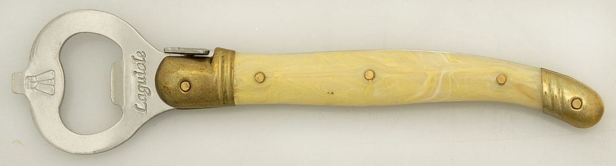 Laguiole Ivory (Gold Accent) Bottle Opener with Stainless Bowl by Jean Dubost (France)-1