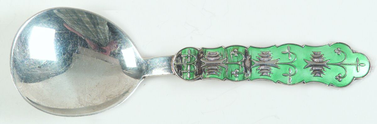 JTO1 (Sterling) Tea Caddy Spoon with Enamelled Handle by J. Tostrup (Norway)-1
