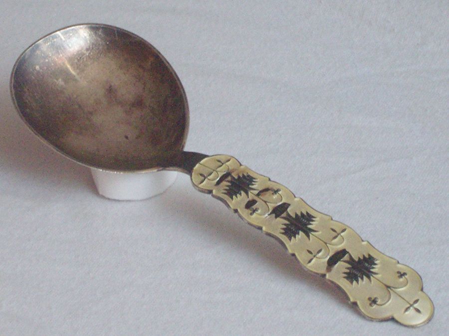 JTO1 (Sterling) Tea Caddy Spoon with Enamelled Handle by J. Tostrup (Norway)-1