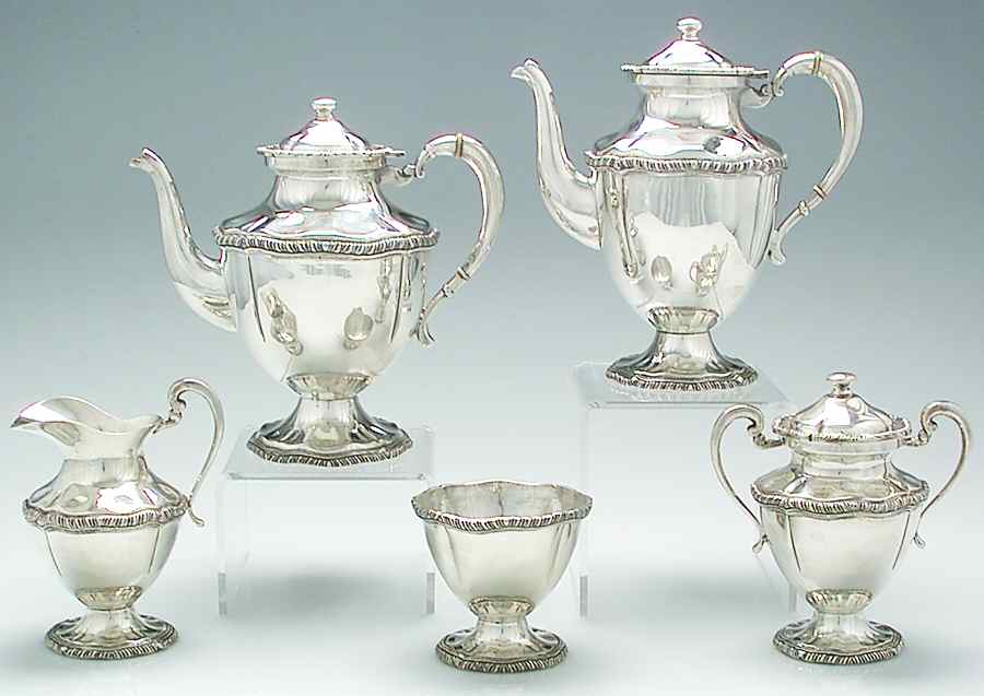 Sterling Hollowware 5 Piece Tea Set (SCP, STP, SCR, SSU, SWB) by Juarez (Mexican)-1