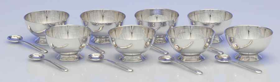 Sterling Hollowware Set of 8 Individual Open Salt & Spoon by Juvento Lopez Reyes-1
